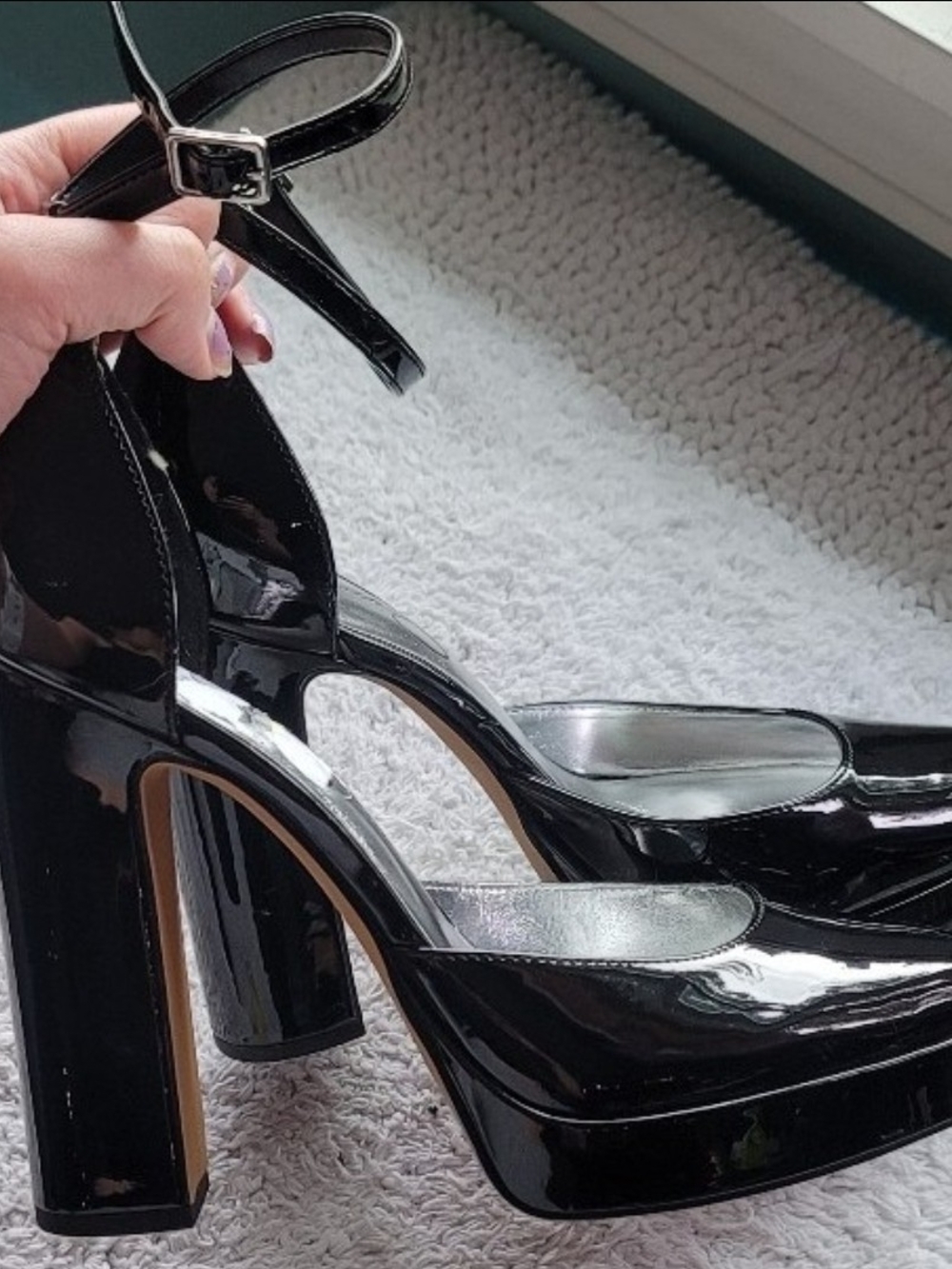 Jessica Simpson Black Patent Platform Mary Jane Block Heels